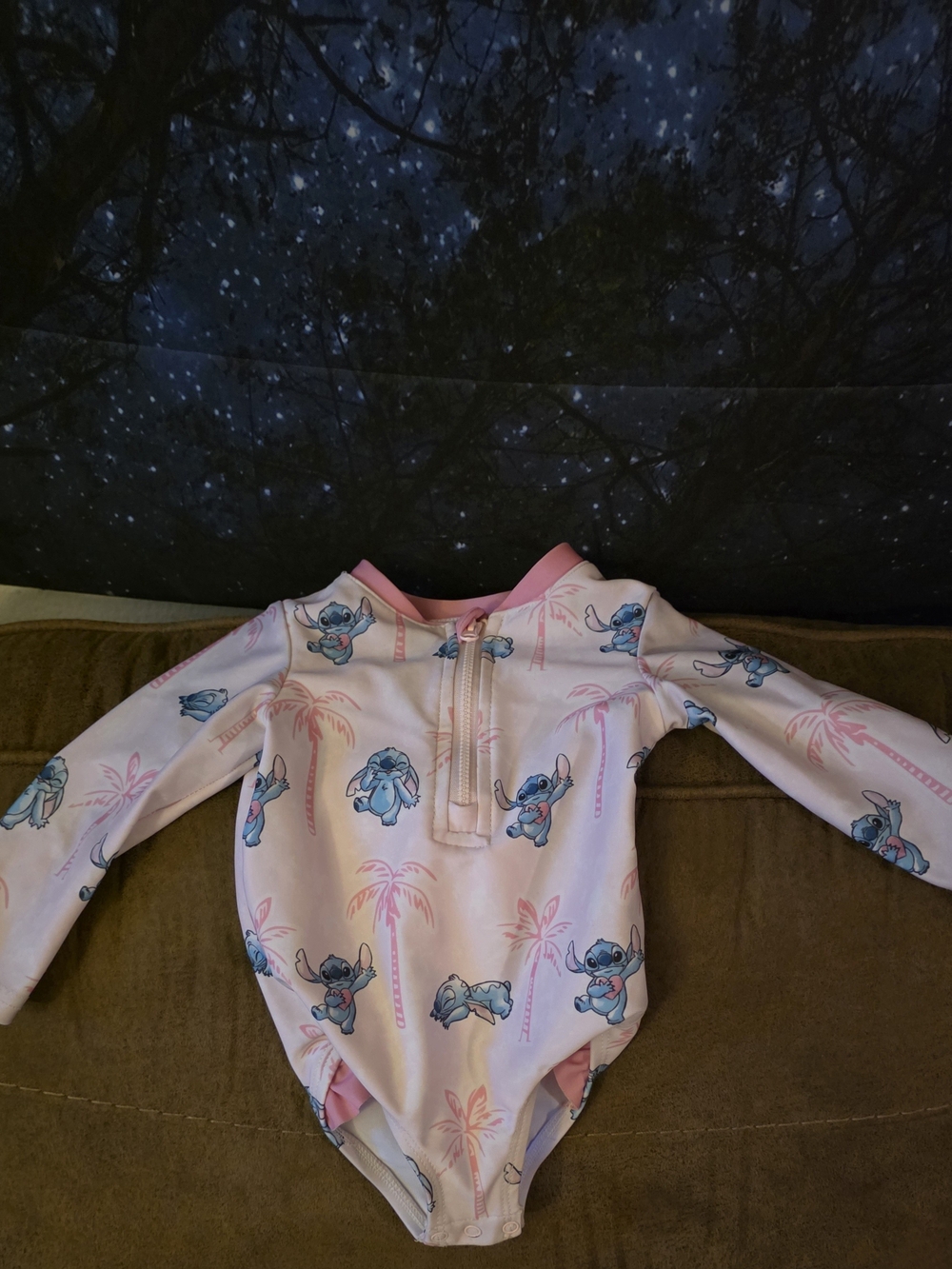 Disney Pink Lilo & Stitch Long-Sleeve One-Piece Swimsuit